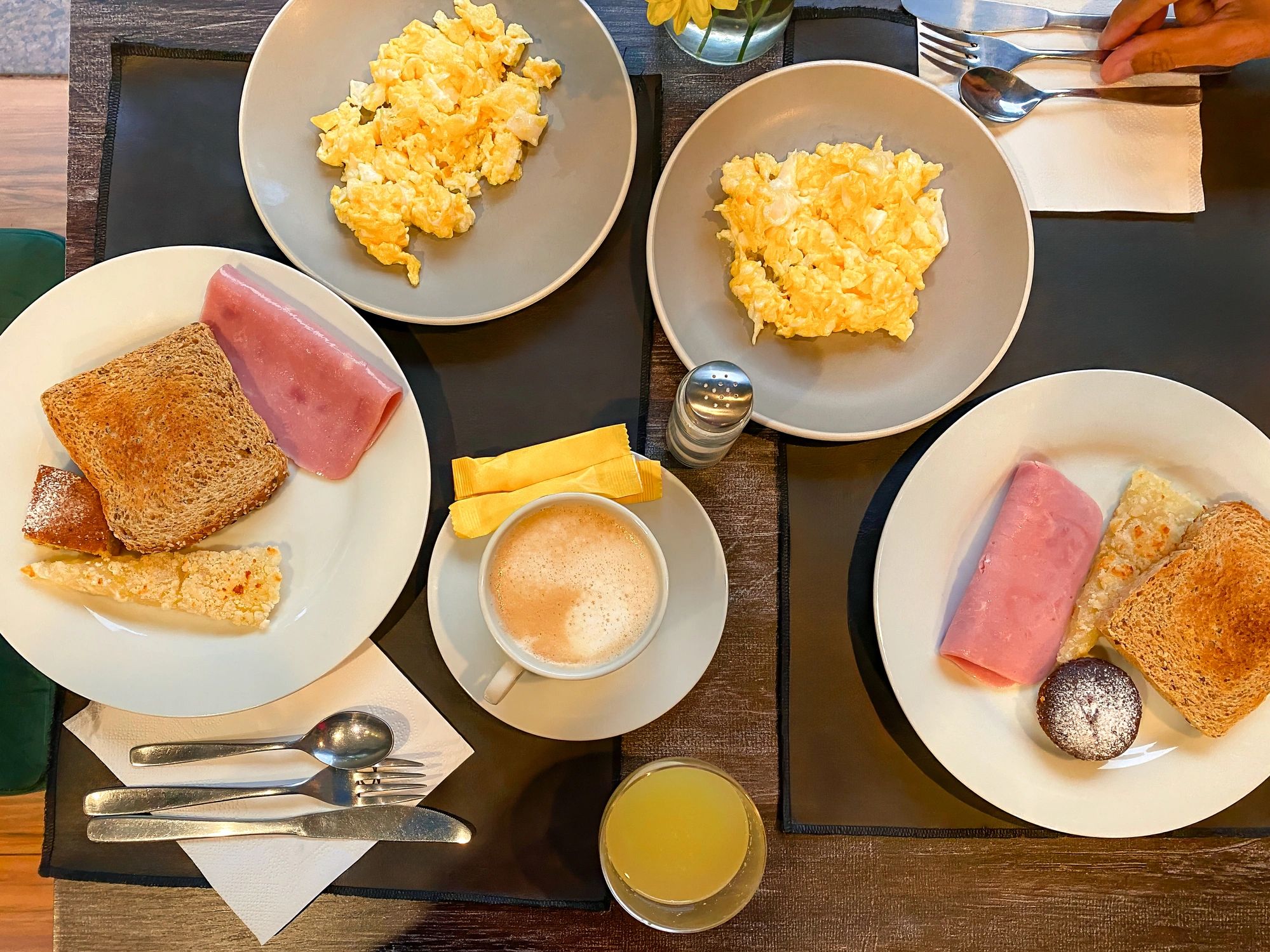Hotel breakfast setup for two guests